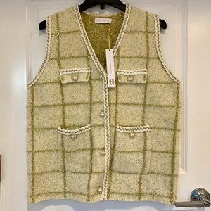 RARE House of Harlow 1960 Sweater Vest Golden Metallic & Ivory Pearl